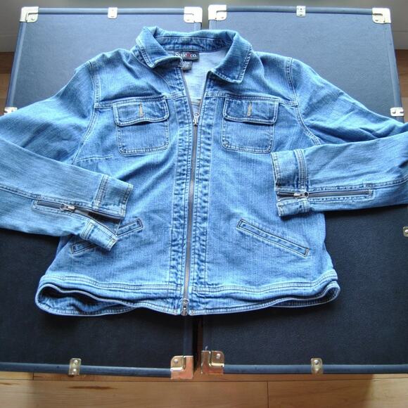 Style & Co. Large Blue Denim Jean Jacket with Zippers & Button Pockets - Picture 1 of 6